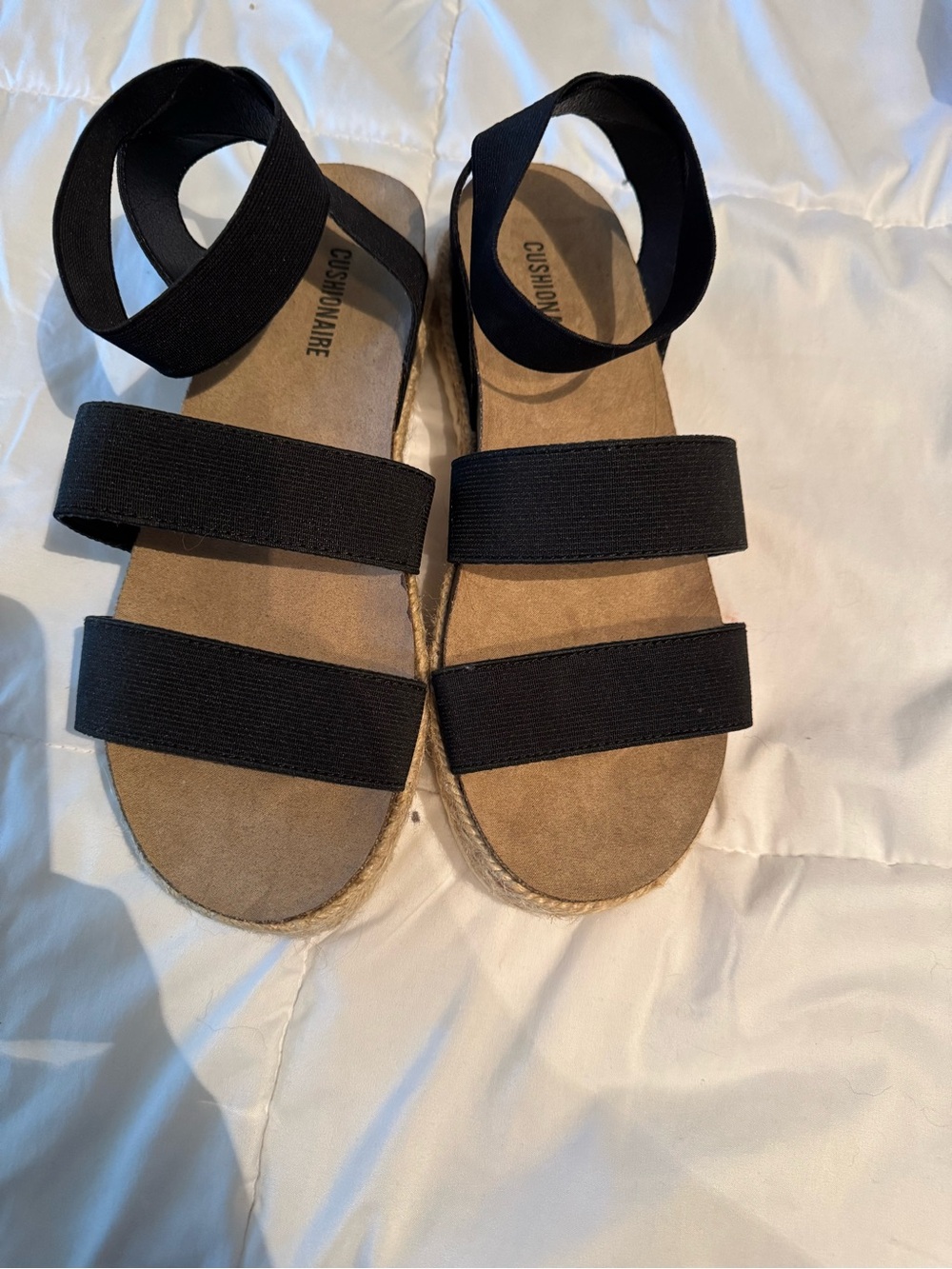 Cushionaire Black Strappy Elastic Espadrille Sandals